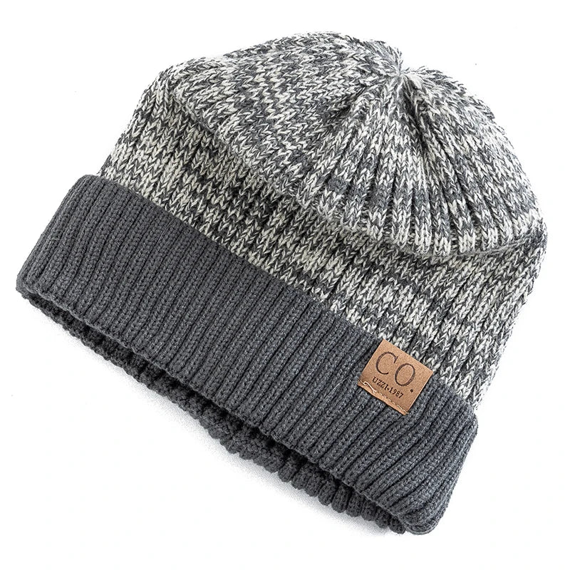 Men Two-Tone Winter Beanie – Fur-Lined Knit Cap for Cold Weather
