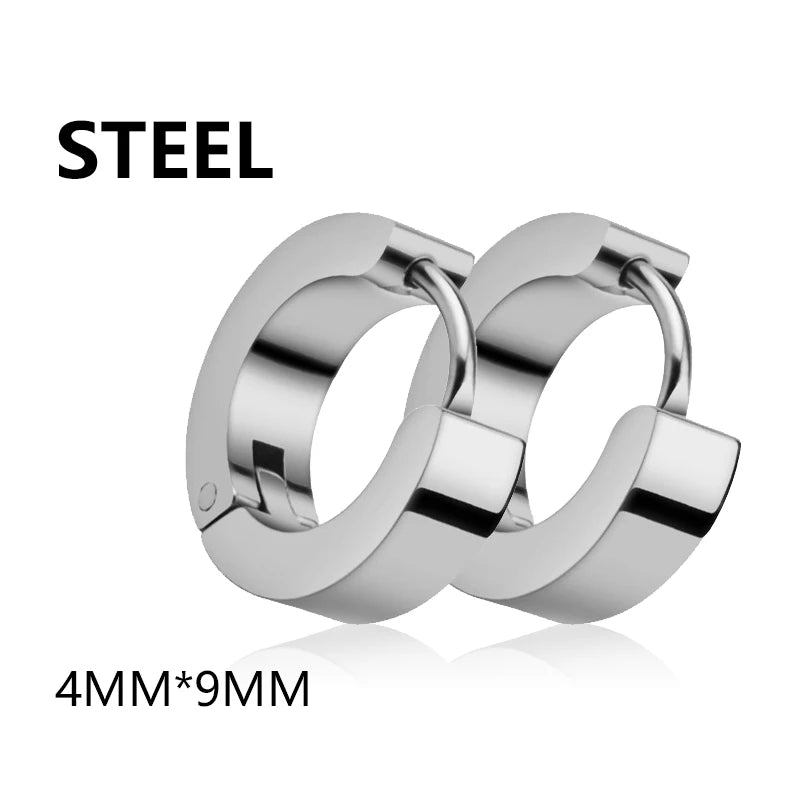 Punk Black Stainless Steel Stud Earrings – Unisex Set