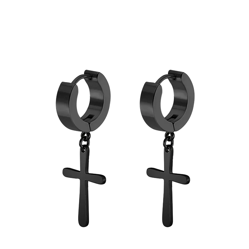Punk Black Stainless Steel Stud Earrings – Unisex Set