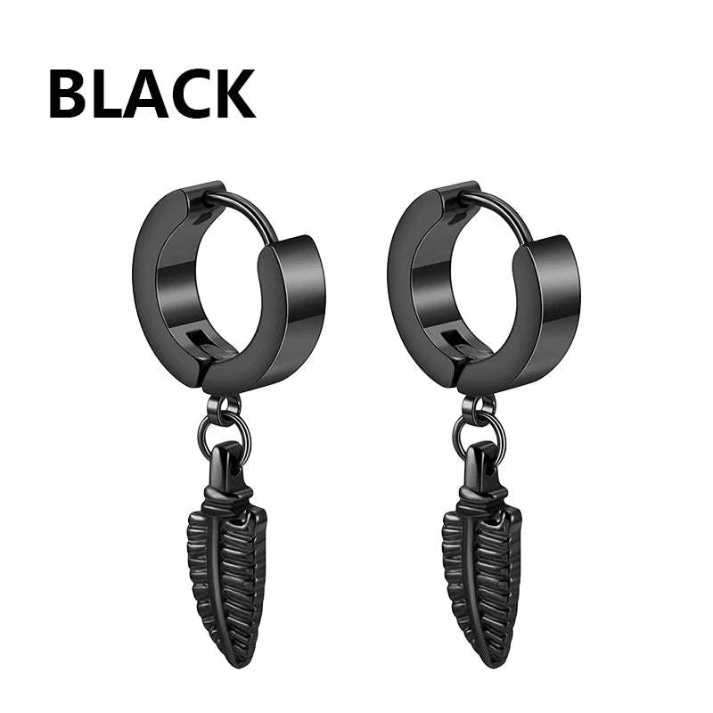 Punk Black Stainless Steel Stud Earrings – Unisex Set