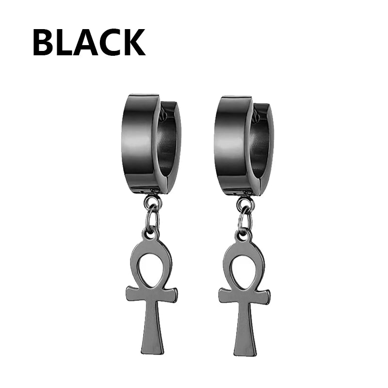 Punk Black Stainless Steel Stud Earrings – Unisex Set