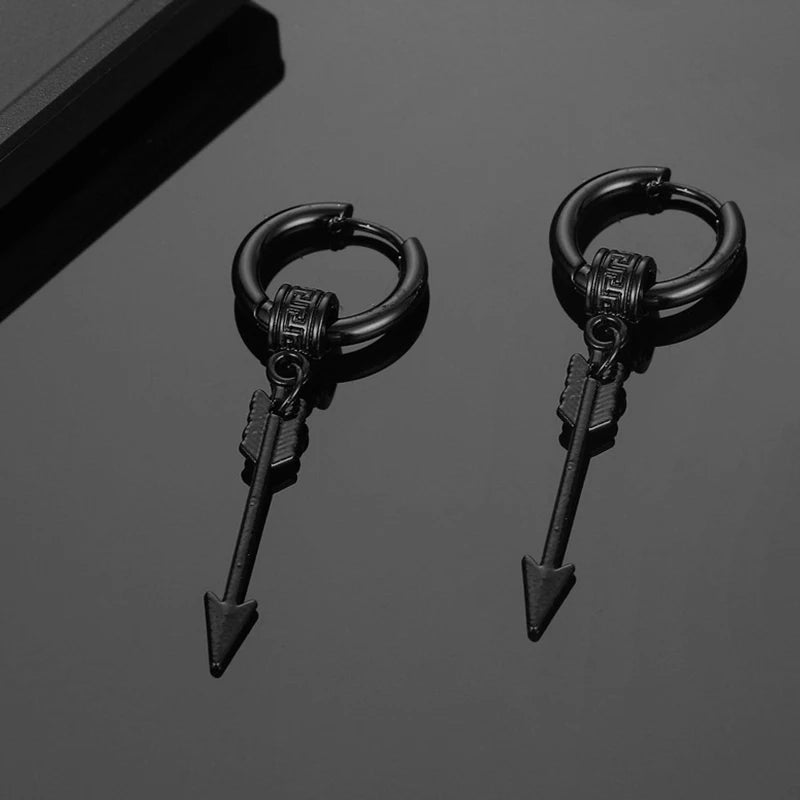 Punk Black Stainless Steel Stud Earrings – Unisex Set