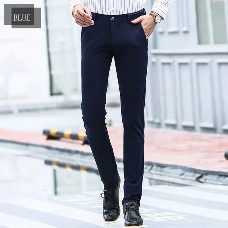 Men’s Elastic Straight Suit Pants — Business Casual Trousers
