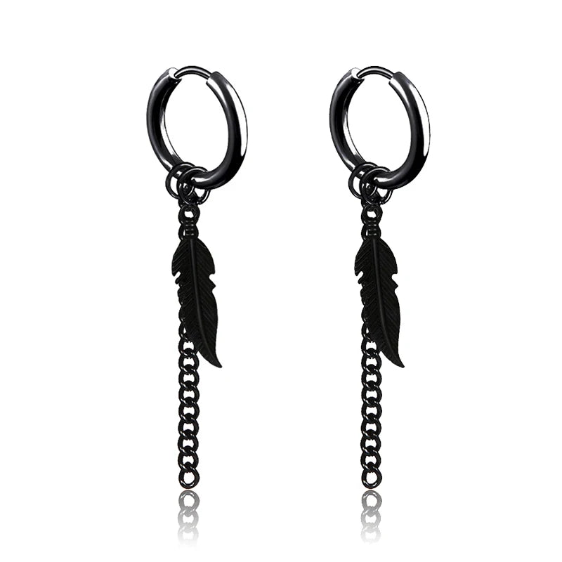 Punk Black Stainless Steel Stud Earrings – Unisex Set