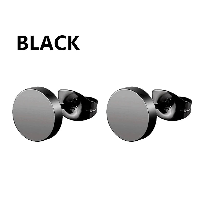 Punk Black Stainless Steel Stud Earrings – Unisex Set