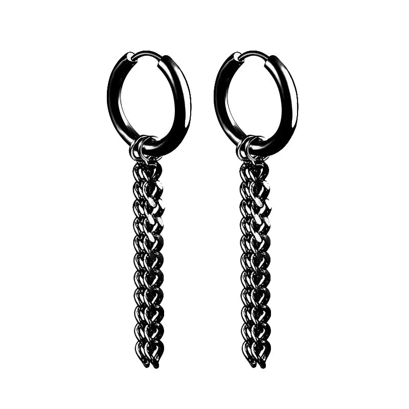Punk Black Stainless Steel Stud Earrings – Unisex Set