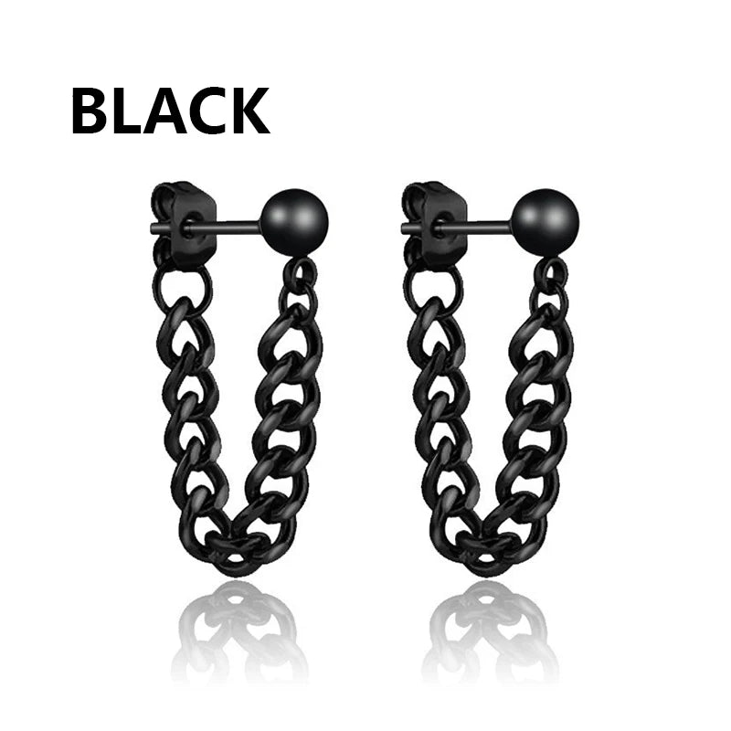 Punk Black Stainless Steel Stud Earrings – Unisex Set