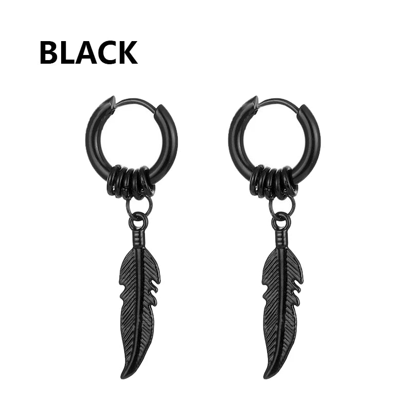 Punk Black Stainless Steel Stud Earrings – Unisex Set