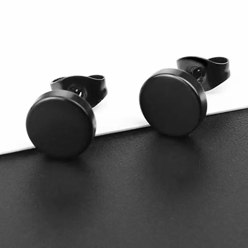 Punk Black Stainless Steel Stud Earrings – Unisex Set