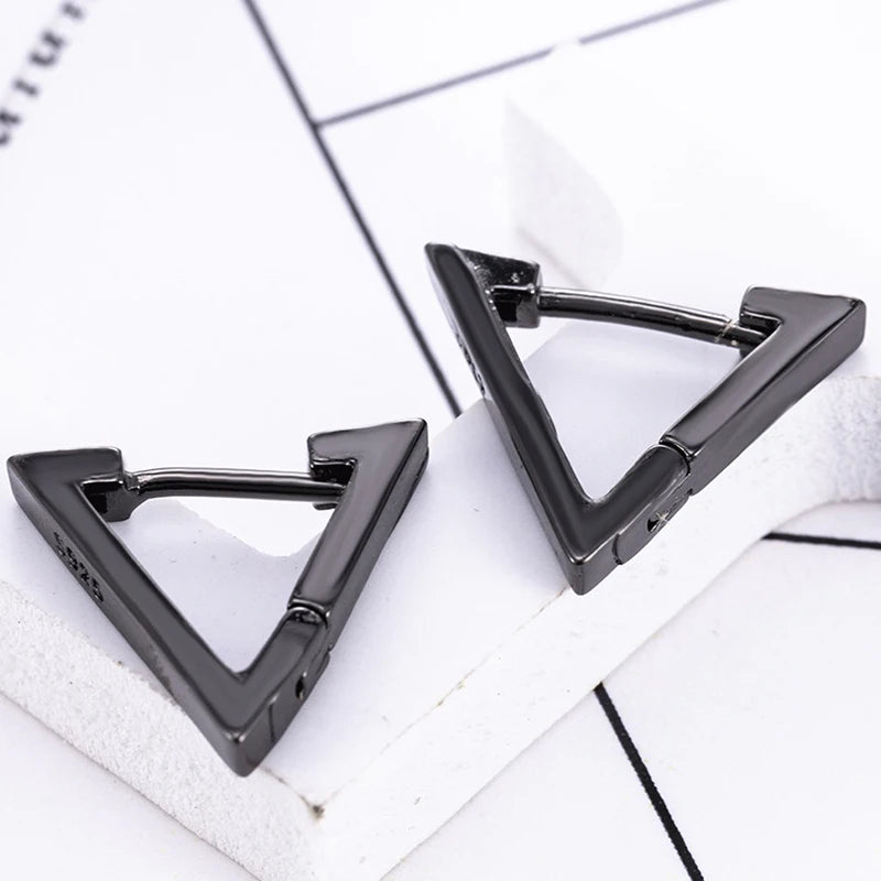 Punk Black Stainless Steel Stud Earrings – Unisex Set