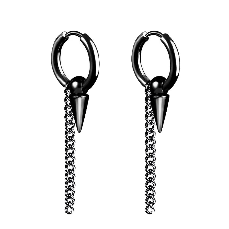 Punk Black Stainless Steel Stud Earrings – Unisex Set