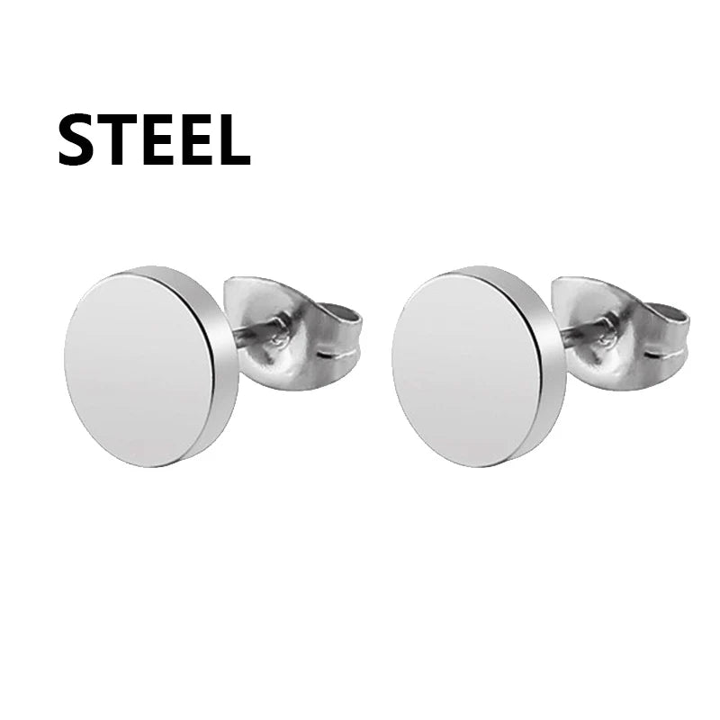 Punk Black Stainless Steel Stud Earrings – Unisex Set