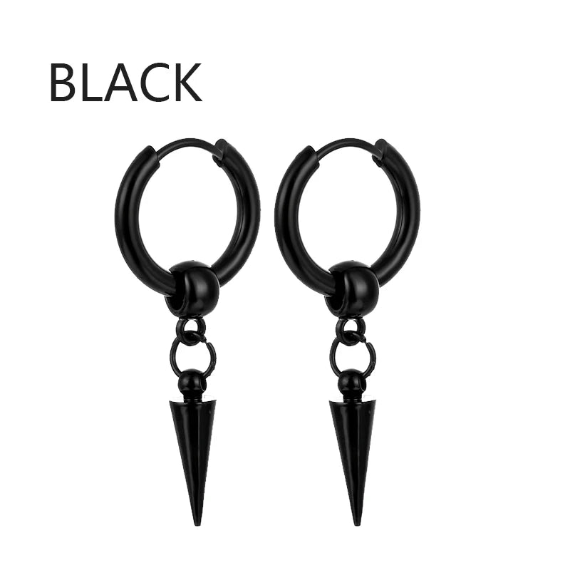 Punk Black Stainless Steel Stud Earrings – Unisex Set
