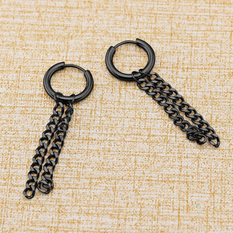 Punk Black Stainless Steel Stud Earrings – Unisex Set