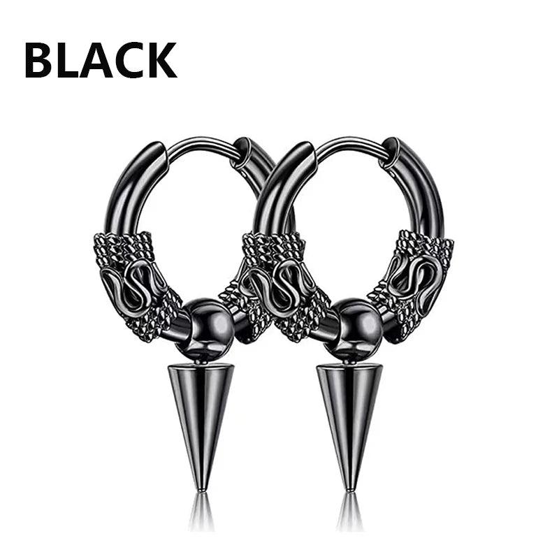 Punk Black Stainless Steel Stud Earrings – Unisex Set