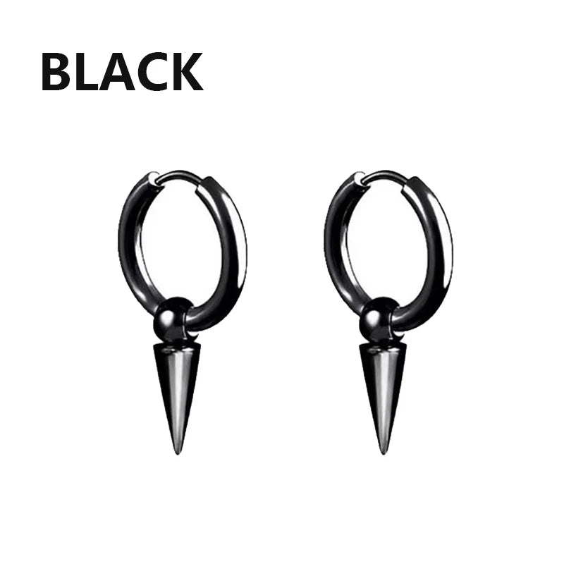 Punk Black Stainless Steel Stud Earrings – Unisex Set