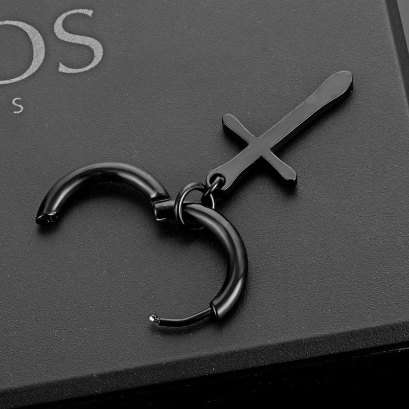 Punk Black Stainless Steel Stud Earrings – Unisex Set