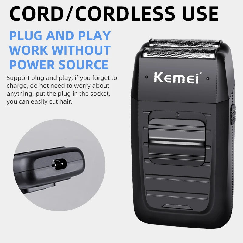 Kemei KM-1102 Cordless Foil Shaver – Twin-Head, Rechargeable, Trimmer