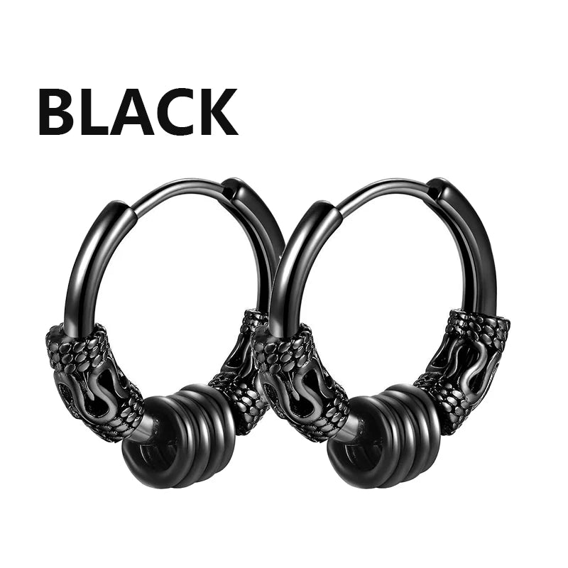 Punk Black Stainless Steel Stud Earrings – Unisex Set