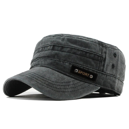 Men’s Cotton Military Cap — Flat Top, Sun-Proof, Washable