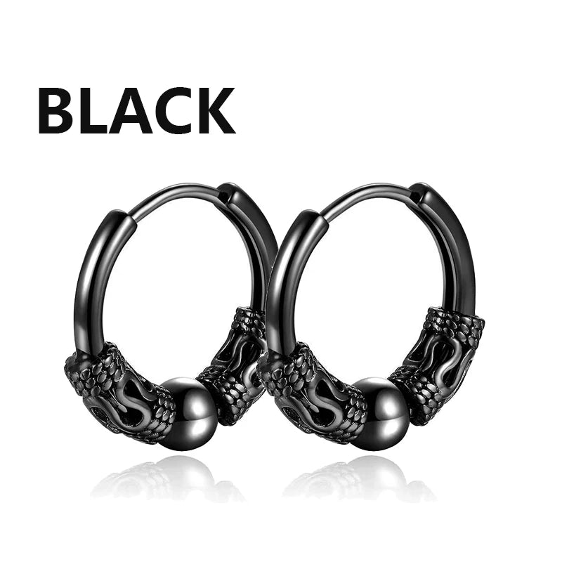 Punk Black Stainless Steel Stud Earrings – Unisex Set