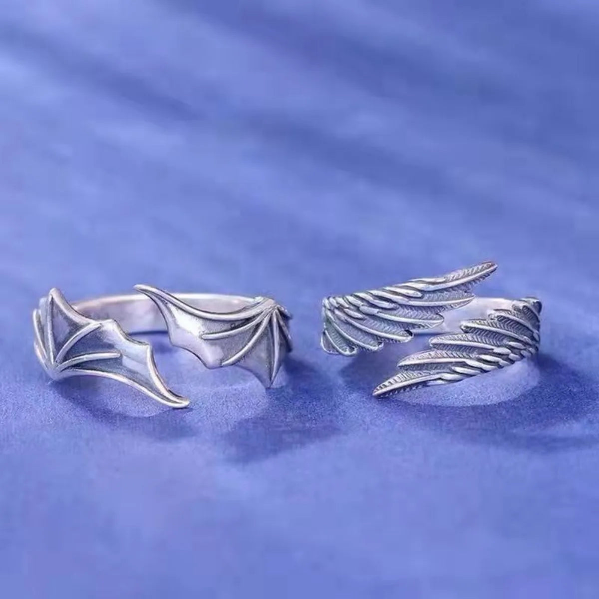 Vintage Angel Wing & Demon Eye Adjustable Ring – Unisex Retro Silver Alloy