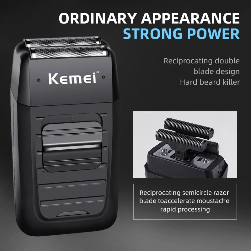 Kemei KM-1102 Cordless Foil Shaver – Twin-Head, Rechargeable, Trimmer