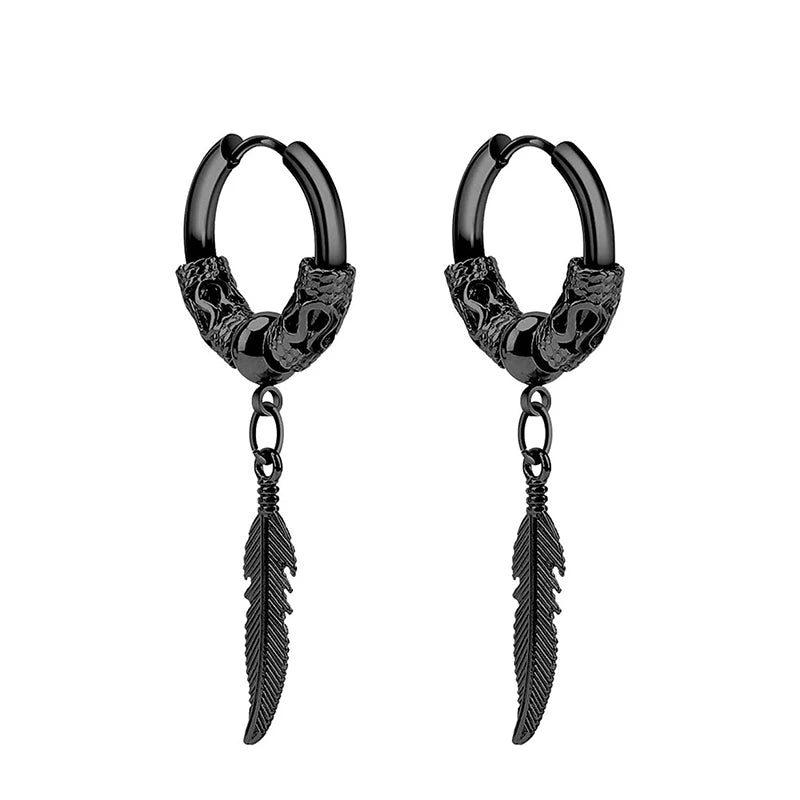 2pcs Stainless Steel Cross Star Dangle Earrings — Unisex Punk Gothic Hoops