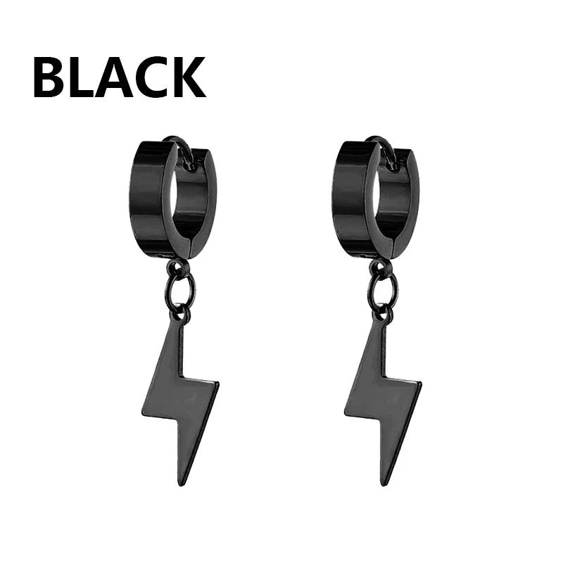 Punk Black Stainless Steel Stud Earrings – Unisex Set
