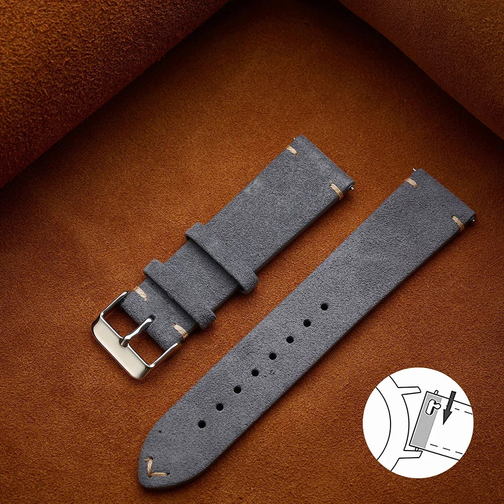 Unisex Quick-Release Suede Watch Strap – Brown Calfskin (14/16/18/20/22 mm)