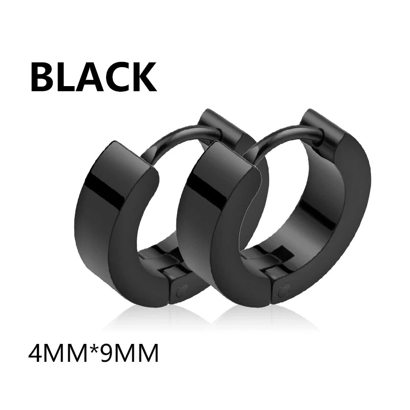 Punk Black Stainless Steel Stud Earrings – Unisex Set