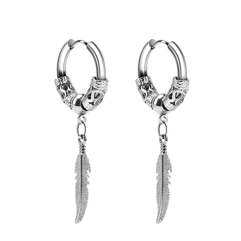 2pcs Stainless Steel Cross Star Dangle Earrings — Unisex Punk Gothic Hoops