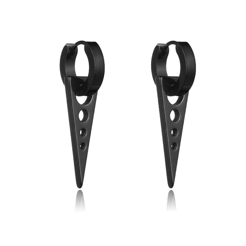 Punk Black Stainless Steel Stud Earrings – Unisex Set